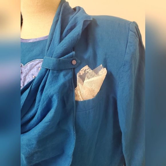 80s Cerulean Jacket, Top & Skirt 3-Piece Set with Floral Applique and Beading - Picture 9 of 16